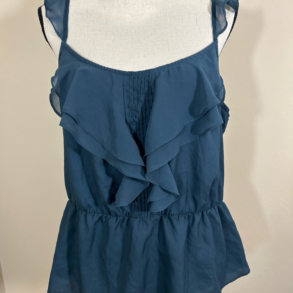 Lauren Conrad Blue Ruffle Peplum Tank Top Size XL Sleeveless Flutter Straps